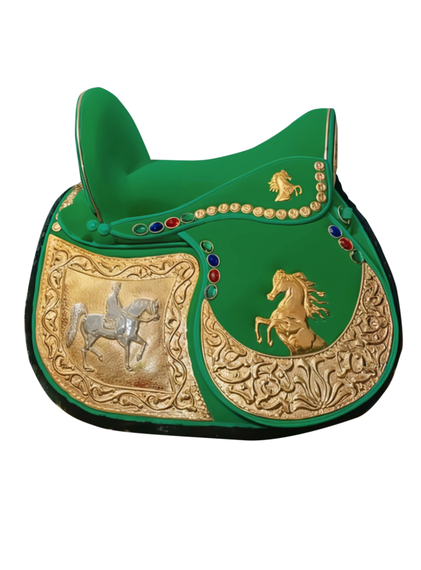 gold plated green saddle سرج مطلي دهب اخضر - Image 4