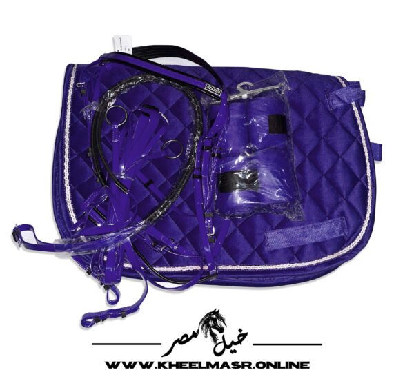 the purple set ( pads , bandages and bridle )