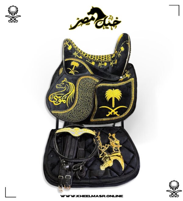 embroidery gold in black saddle سرج تطريز عموله بالاسم - Image 2