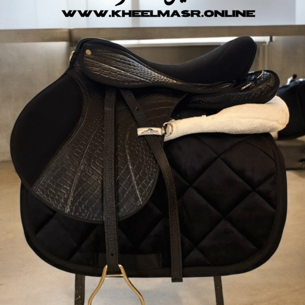 Black Riding saddle crocodile leather سرج جلد طبيعي طبعه تمساح