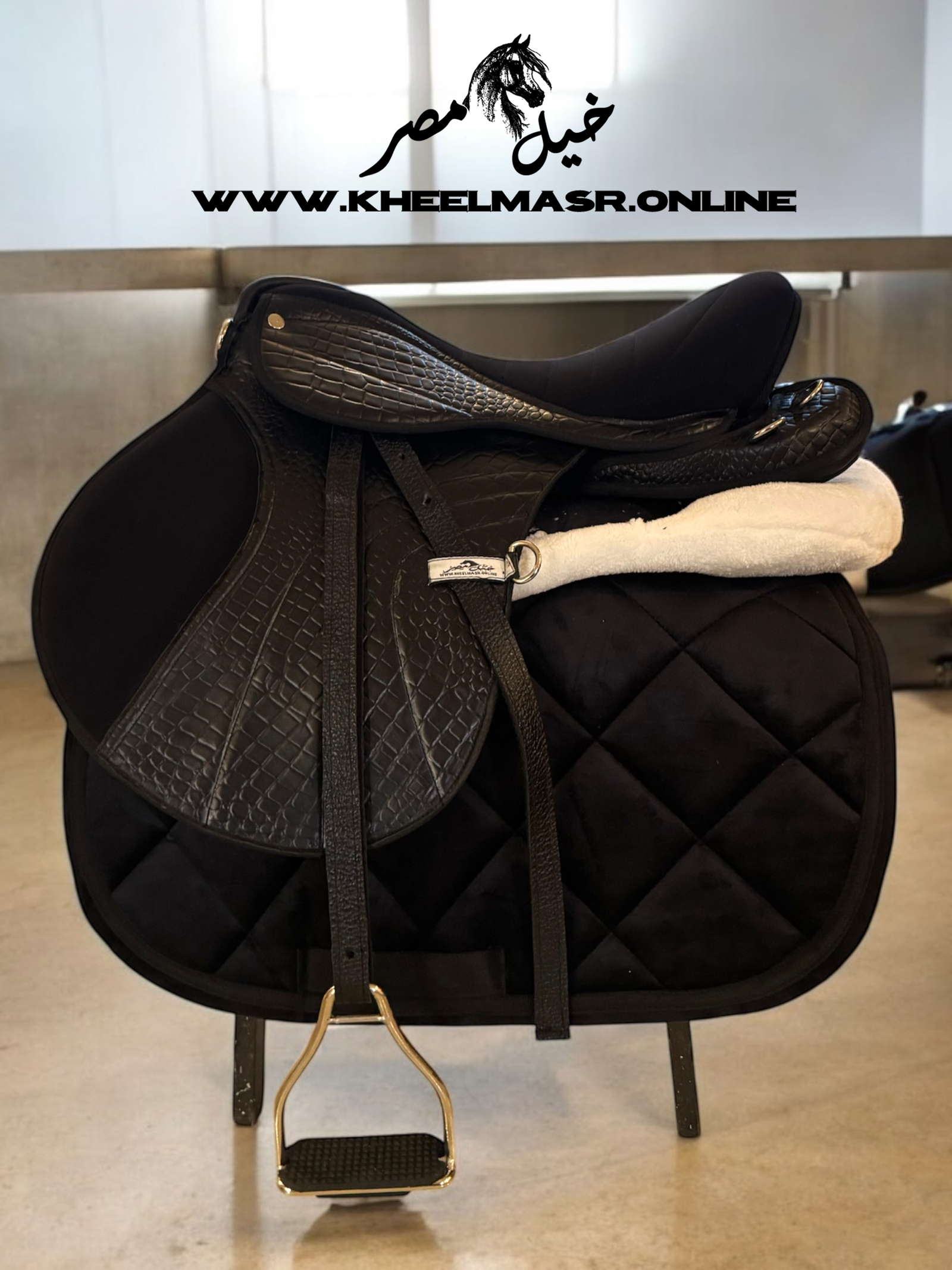 Black Riding saddle crocodile leather سرج جلد طبيعي طبعه تمساح - Image 2