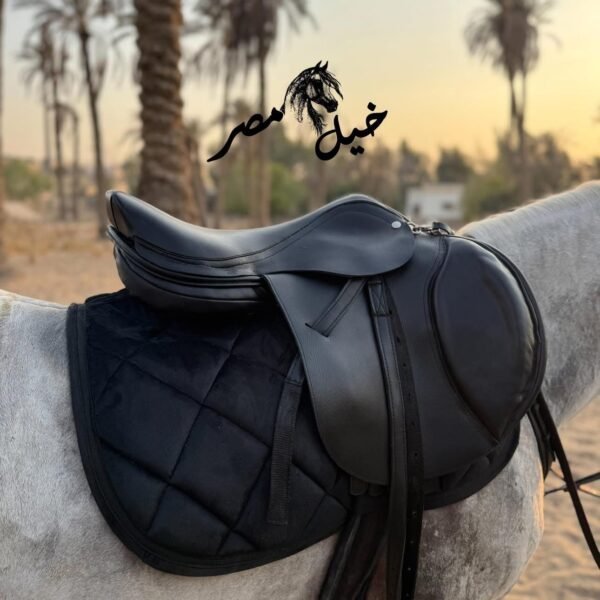 Black natural leather KM-01 jumping saddle سرج جلد اسود طبيعي بالكامل